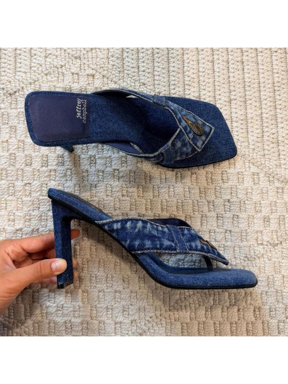 Jeffrey Campbell Jeanetic High Heel Thong Sandals in Blue Denim